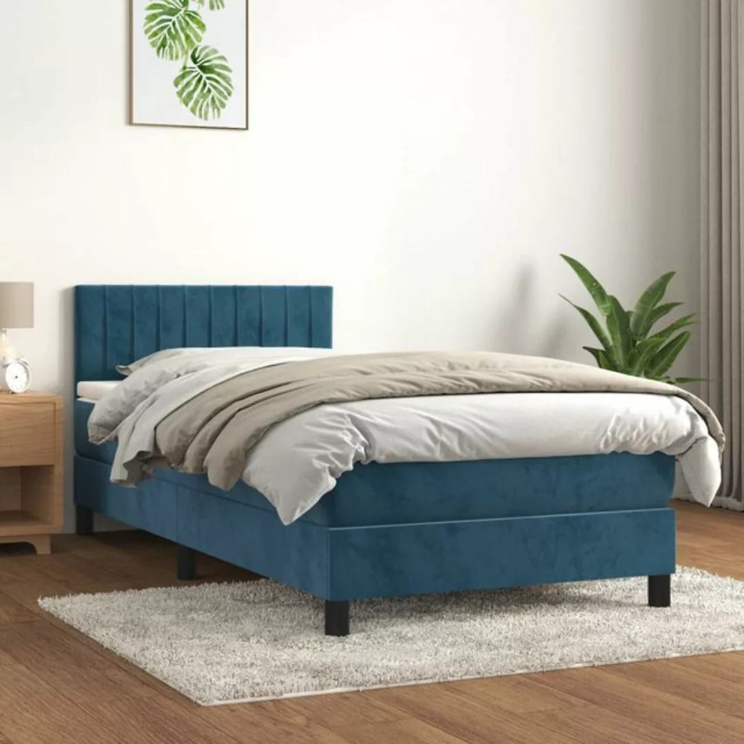 vidaXL Bettgestell Boxspringbett mit Matratze Dunkelblau 100x200 cm Samt Be günstig online kaufen