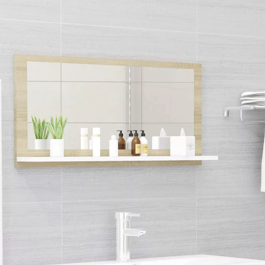 Badspiegel Weiß Und Sonoma-eiche 80x10,5x37 Cm Spanplatte günstig online kaufen