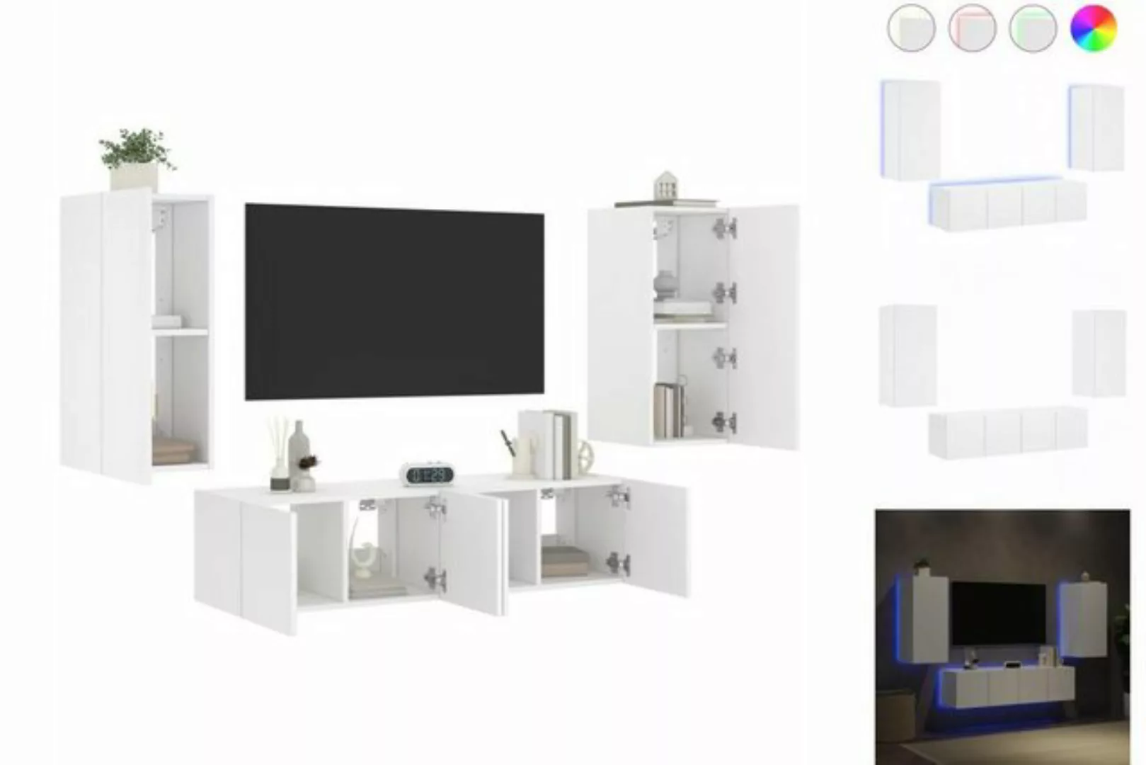 vidaXL TV-Schrank TV-Lowboard 4-tlg Wohnwand mit LED-Beleuchtung Weiß Holzw günstig online kaufen