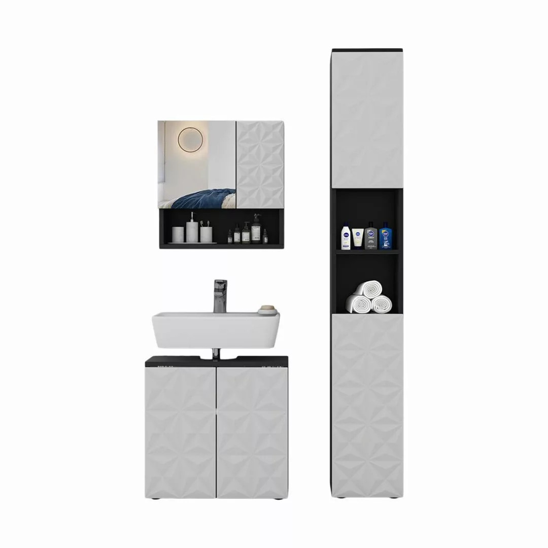 Vicco Badmöbel-Set Edge, Schwarz/Weiß, 3 Teile, günstig online kaufen