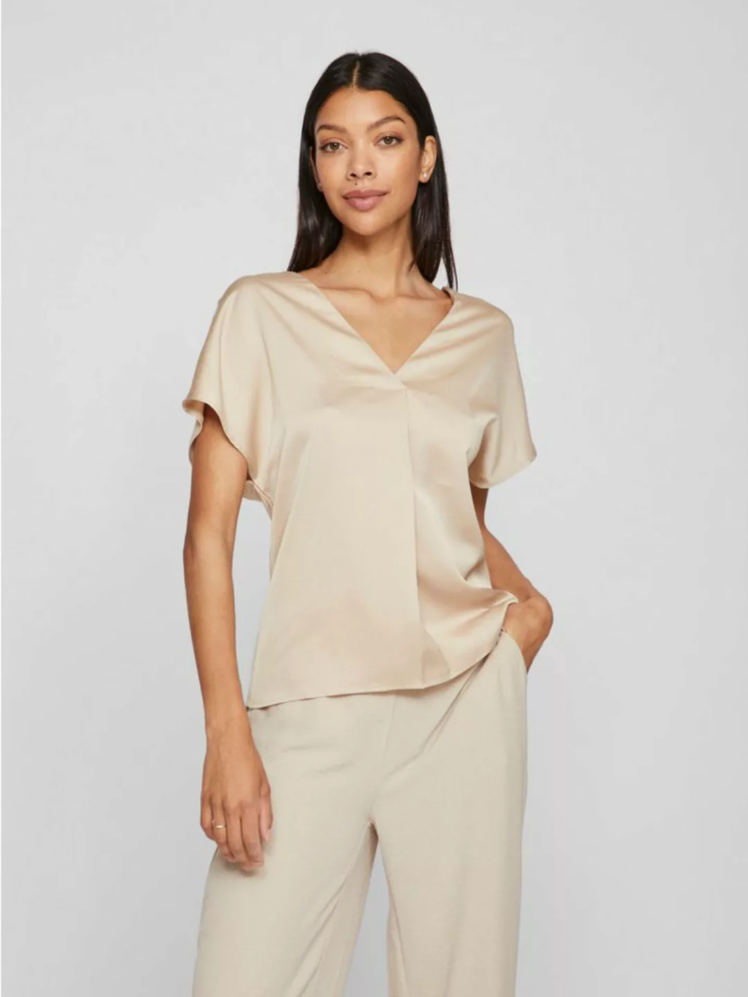 Vila V-Shirt VIELLETTE V-NECK S/S SATIN TOP - NOOS günstig online kaufen