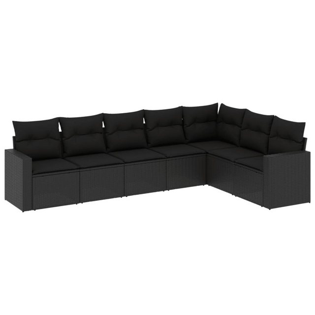 vidaXL Sofaelement 7-tlg. Garten-Sofagarnitur mit Kissen Schwarz Poly Ratta günstig online kaufen