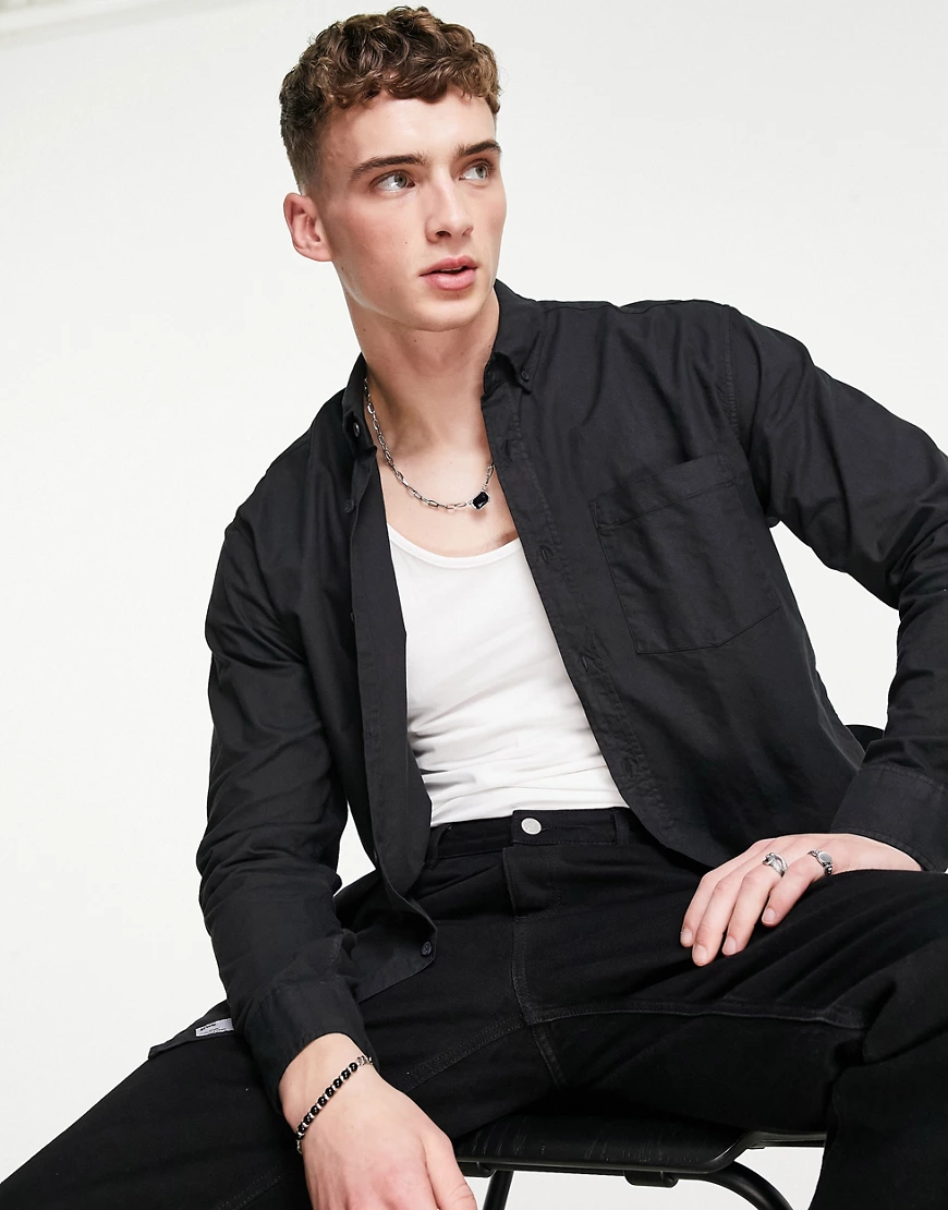 Pull&Bear – Oxford-Hemd in Schwarz günstig online kaufen