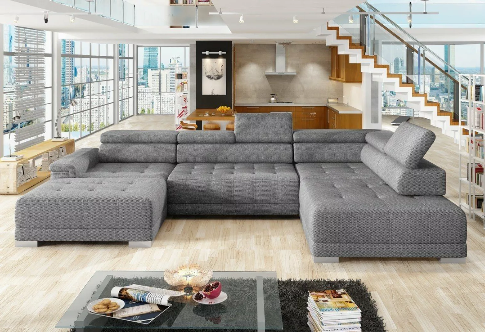 Sofa Dreams Wohnlandschaft Campo XL grau, Kopfstützen, Rücken, Armlehnen un günstig online kaufen