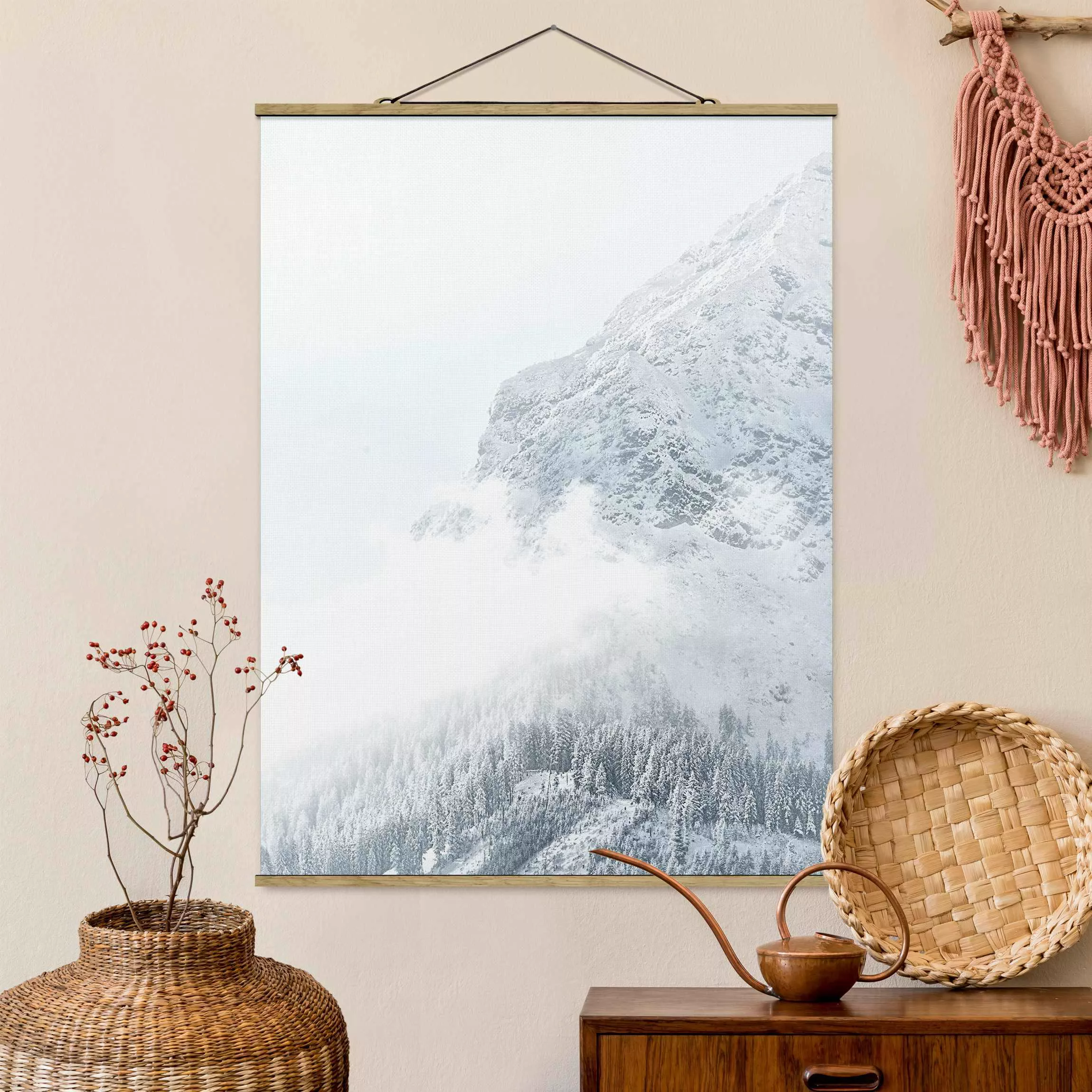 Stoffbild mit Posterleisten Weißer Nebel in den Bergen günstig online kaufen