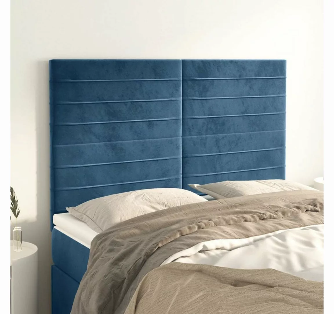 vidaXL Bett, Kopfteile 4 Stk. Dunkelblau 72x5x78/88 cm Samt günstig online kaufen