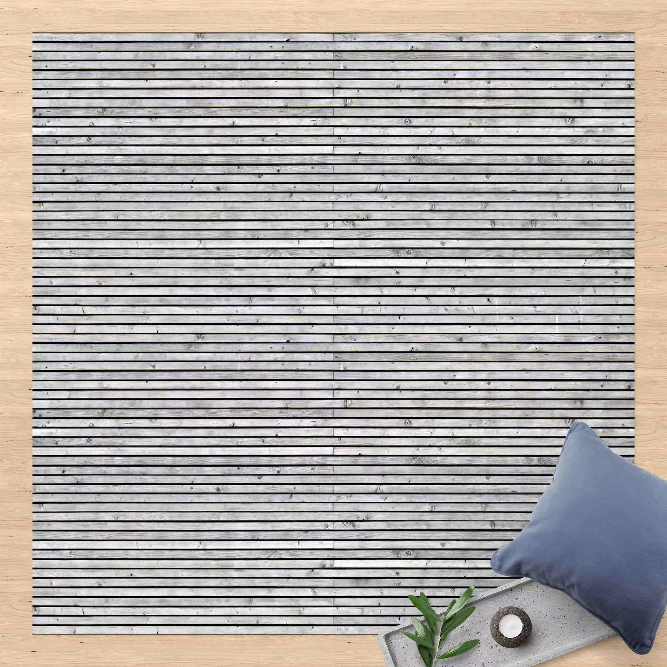 Vinyl-Teppich Holzwand mit schmalen Leisten schwarz weiß günstig online kaufen
