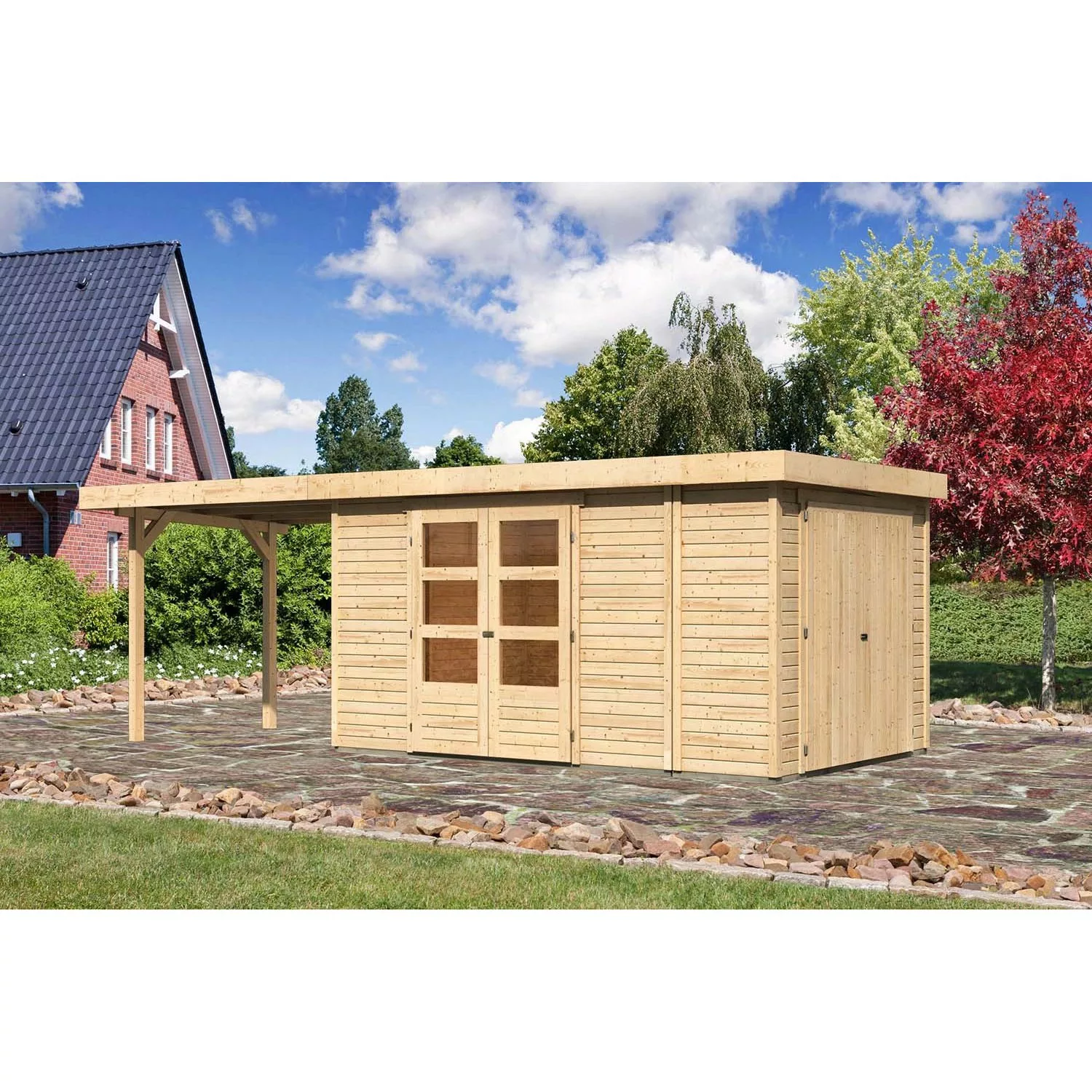 Karibu Holz-Gartenhaus Retola Natur Flachdach Unbehandelt 298 cm x 242 cm günstig online kaufen
