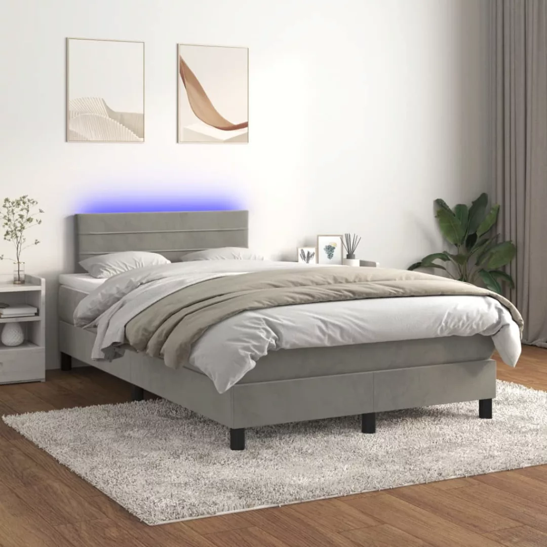 vidaXL Bettgestell Boxspringbett mit Matratze LED Hellgrau 120x200 cm Samt günstig online kaufen