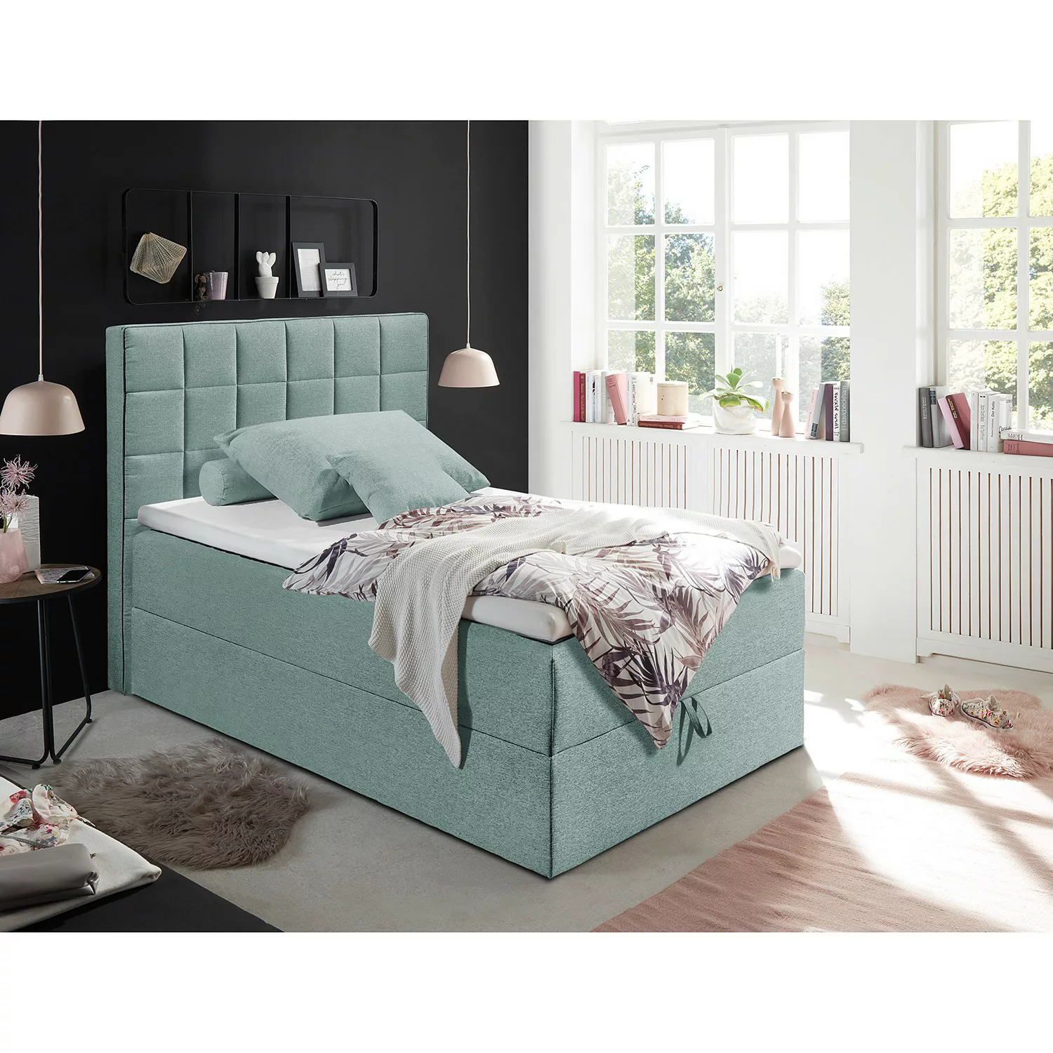 home24 loftscape Polsterbett Loiz 120x200 cm Webstoff Pastellblau mit Bettk günstig online kaufen