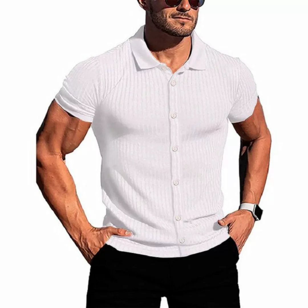 KIKI Kurzarmhemd Herren-Fitness-Shirts, vertikal gestreifte Stretch-Shirts günstig online kaufen