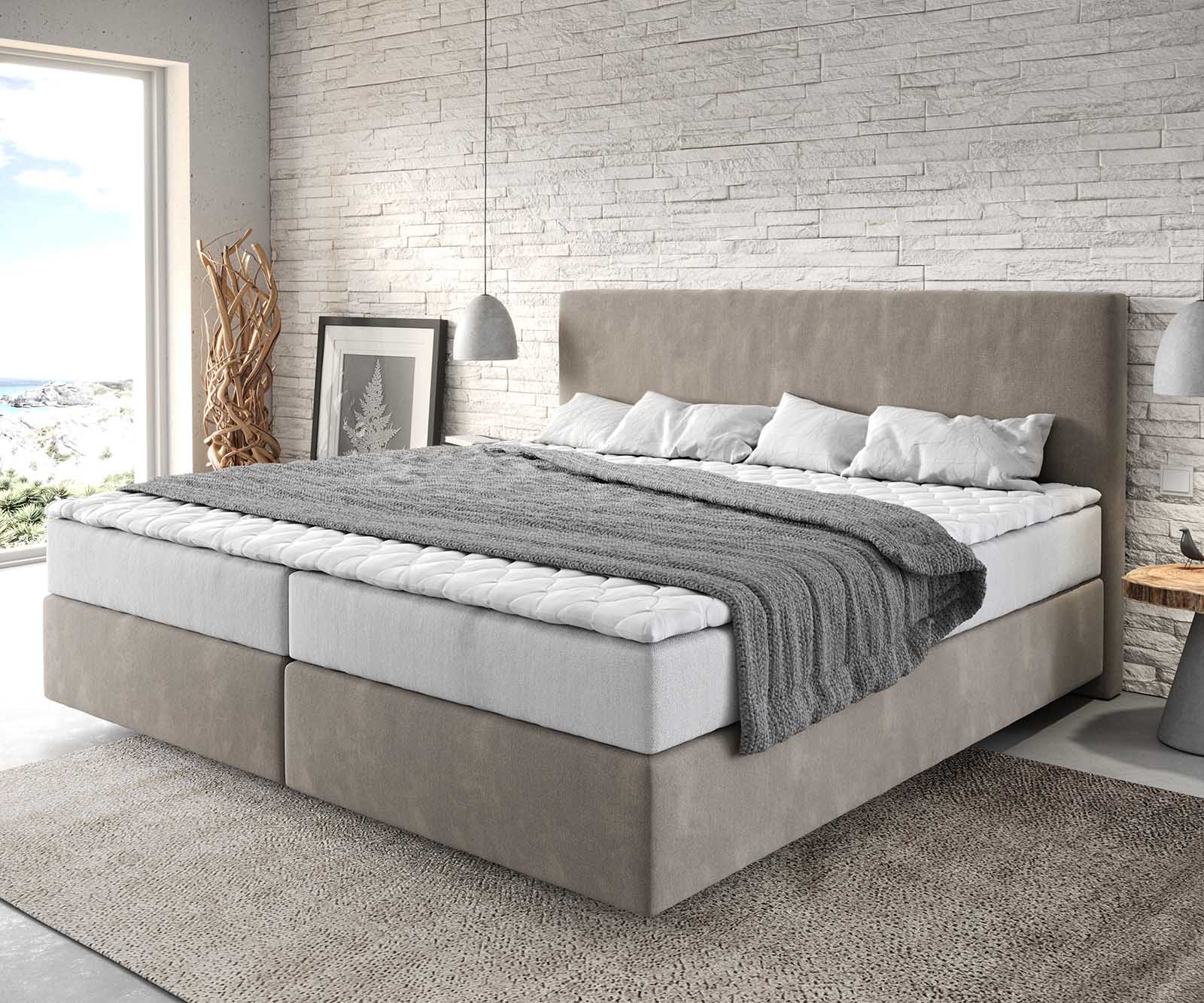 Boxspringbett Dream-Well Mikrofaser Beige 200x200 cm mit Taschenfederkernma günstig online kaufen