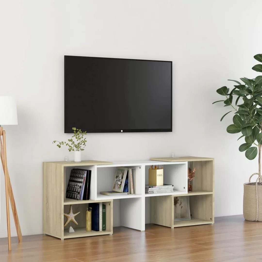 Tv-schrank Weiß Und Sonoma-eiche 104x30x52 Cm Spanplatte günstig online kaufen