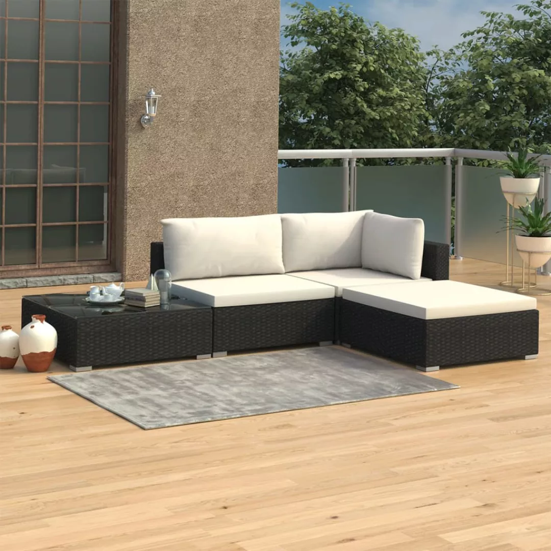 4-tlg. Garten-lounge-set Mit Auflagen Poly Rattan Schwarz günstig online kaufen