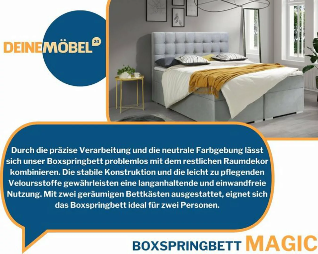 Deine Möbel 24 Boxspringbett MAGIC Komplettbett Polsterbett inkl. Bonellfed günstig online kaufen