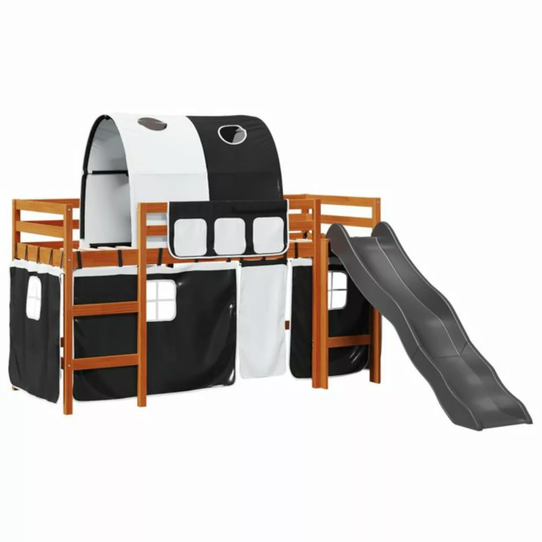 vidaXL Bett Kinderhochbett mit Tunnel Weiß & Schwarz 90x190 cm Kiefernholz günstig online kaufen