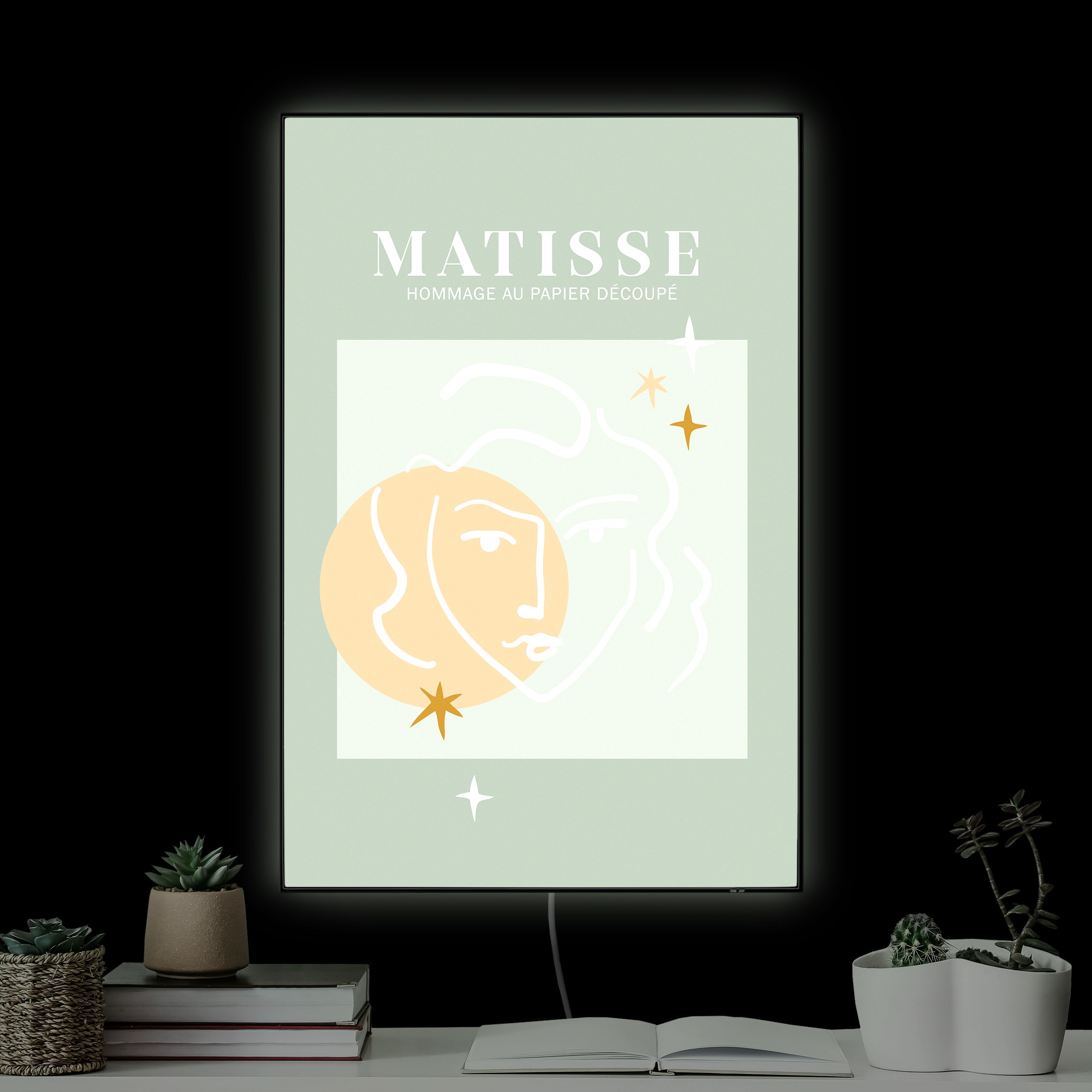 LED-Wechselbild Matisse Interpretation - Gesicht und Sterne günstig online kaufen