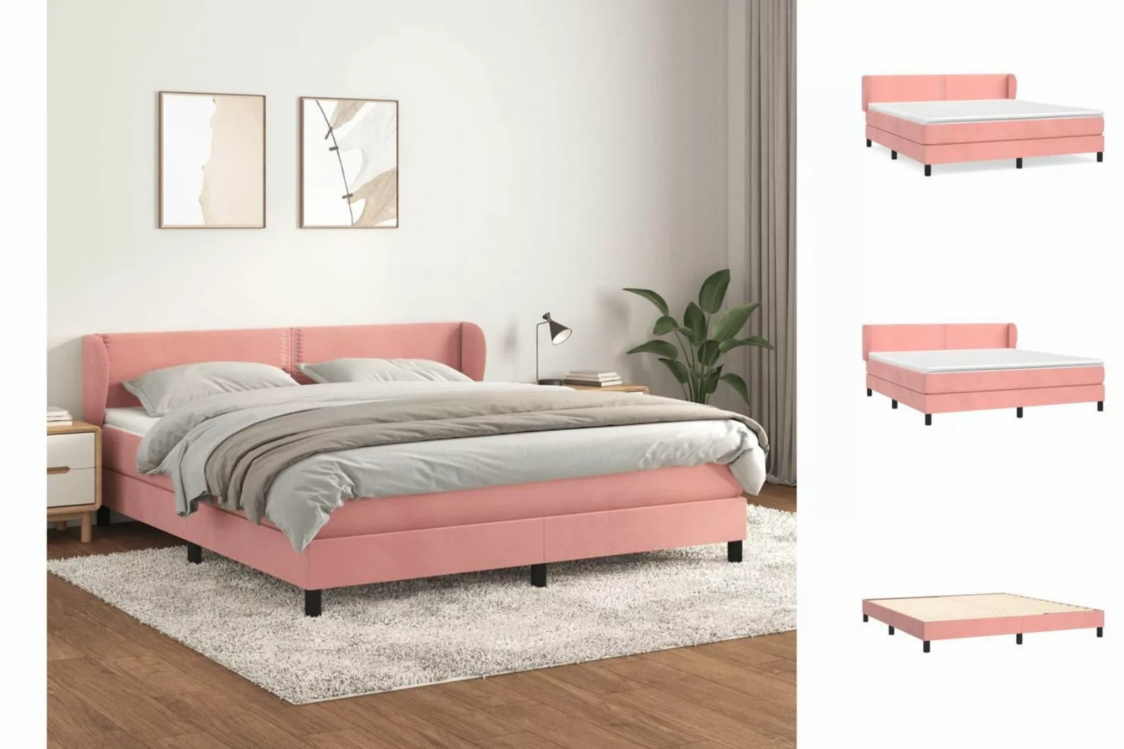 vidaXL Boxspringbett Boxspringbett mit Matratze Rosa 160x200 cm Samt Bett B günstig online kaufen