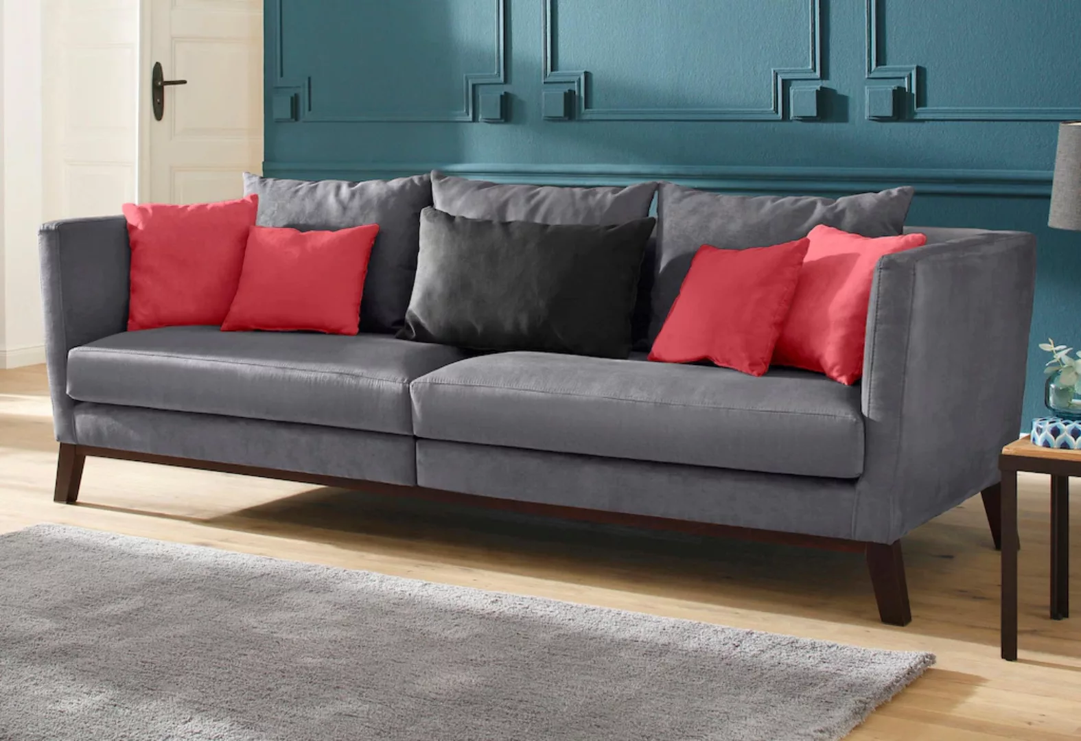 Home affaire Big-Sofa Kim, mit Holzbeinen und vielen losen Kissen günstig online kaufen