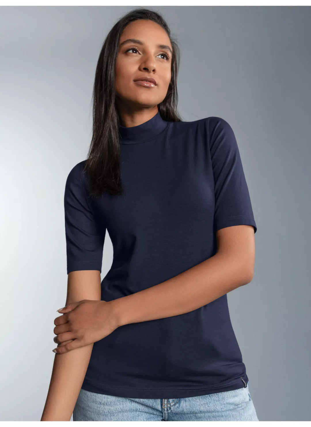 Trigema T-Shirt "TRIGEMA T-Shirt mit elastischem Stehkragen", (1 tlg.) günstig online kaufen