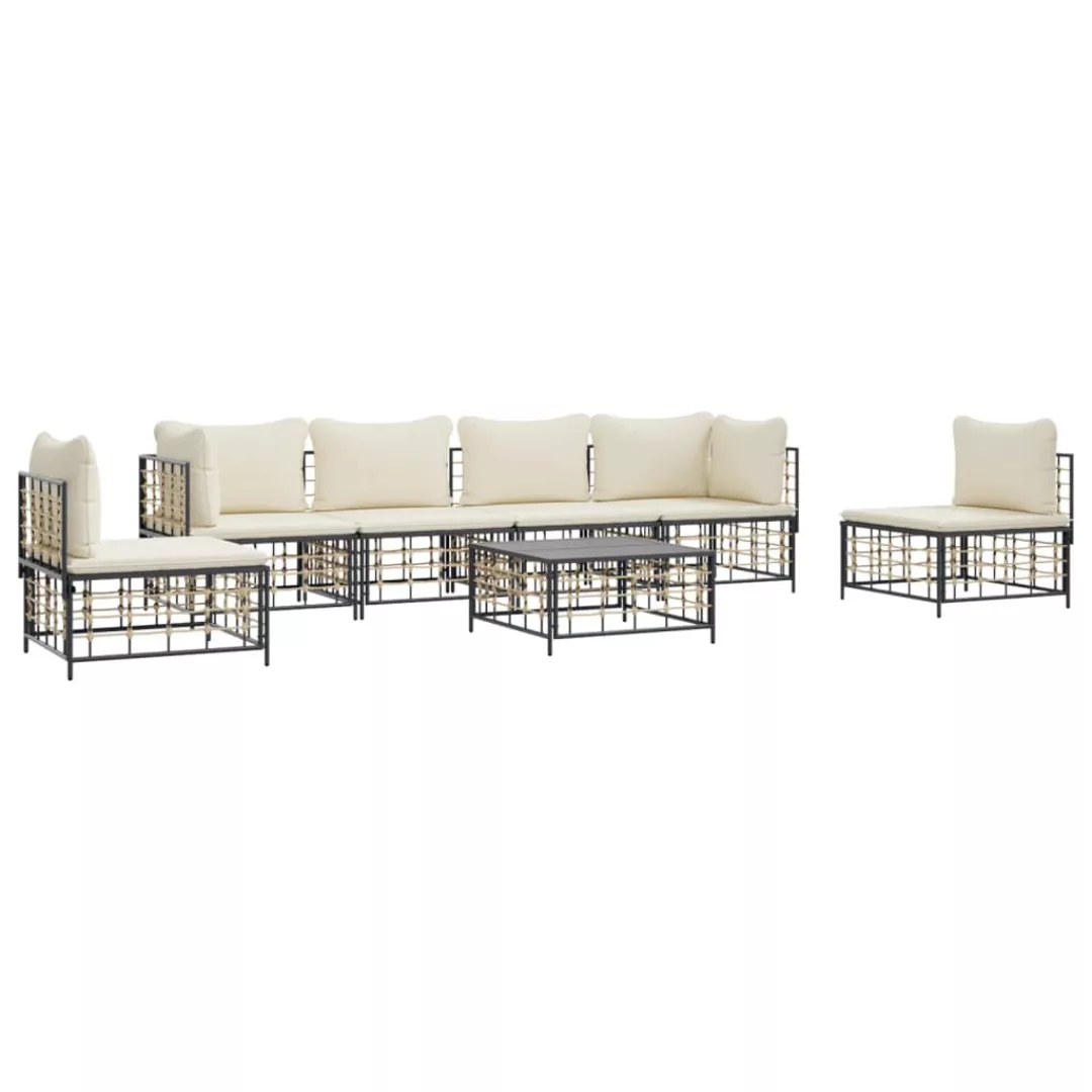 Vidaxl 7-tlg. Garten-lounge-set Mit Kissen Anthrazit Poly Rattan günstig online kaufen