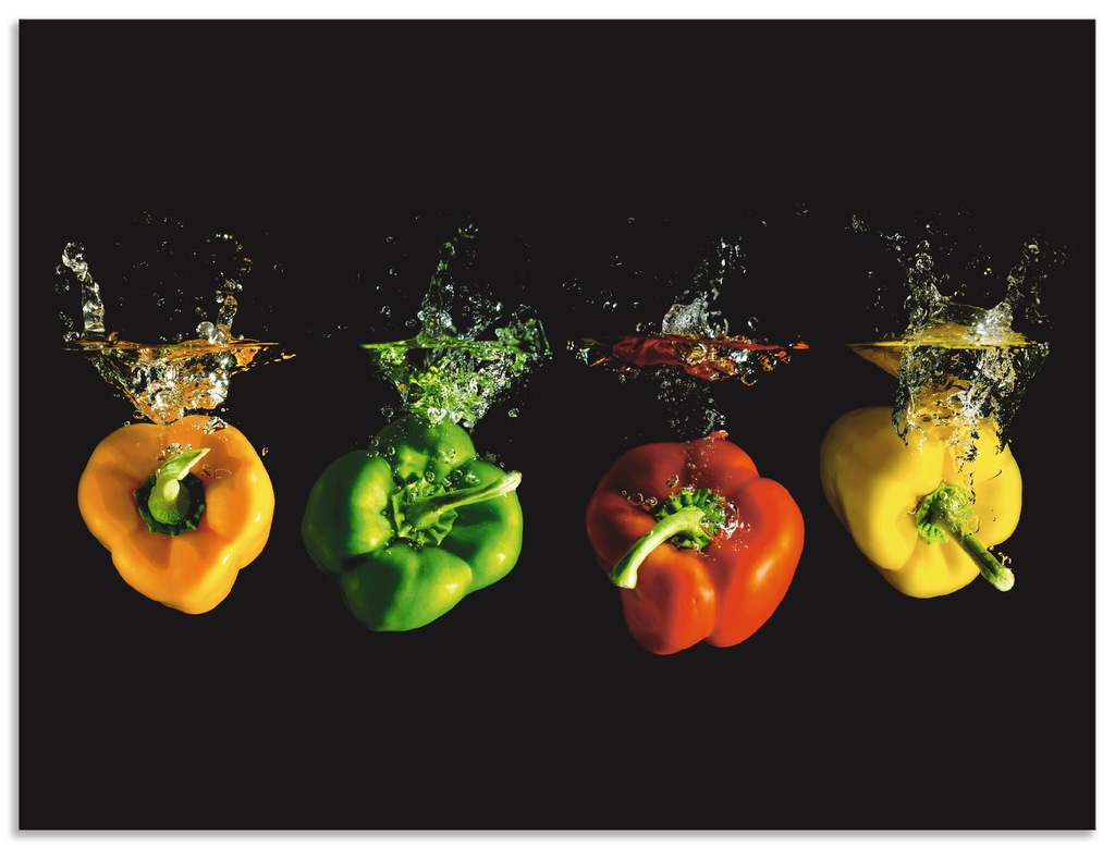 Artland Küchenrückwand "Paprika fallen ins Wasser", (1 tlg.), Alu Spritzsch günstig online kaufen