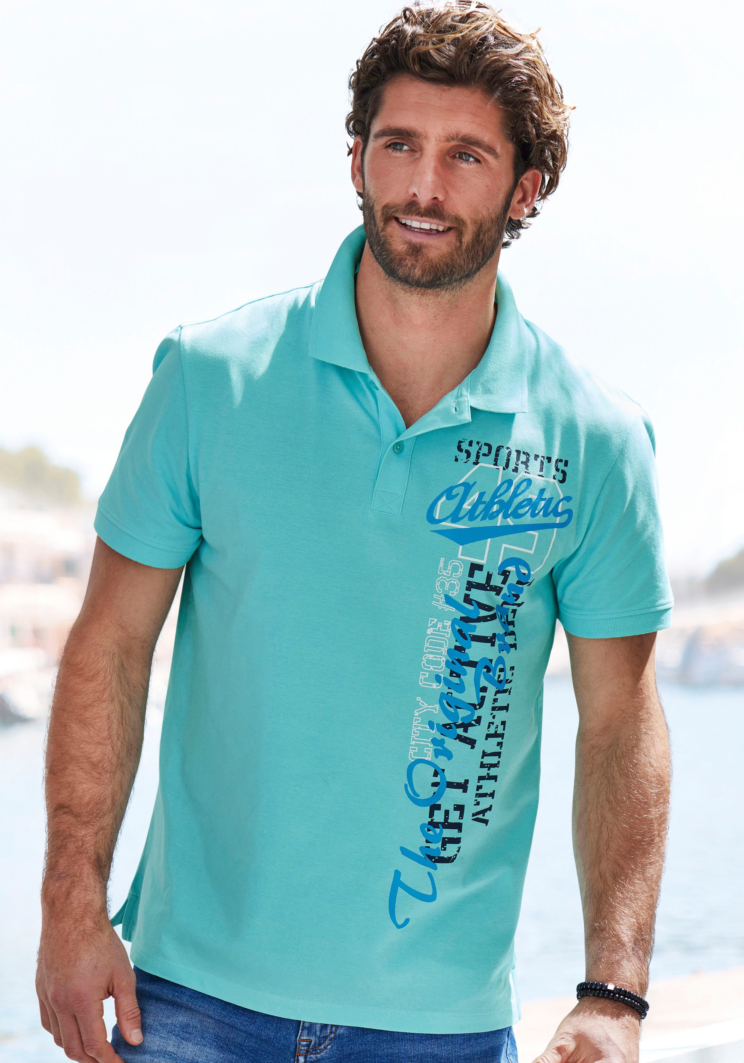 John Devin Poloshirt, mit großem Druck vorn aus Baumwoll-Piqué günstig online kaufen