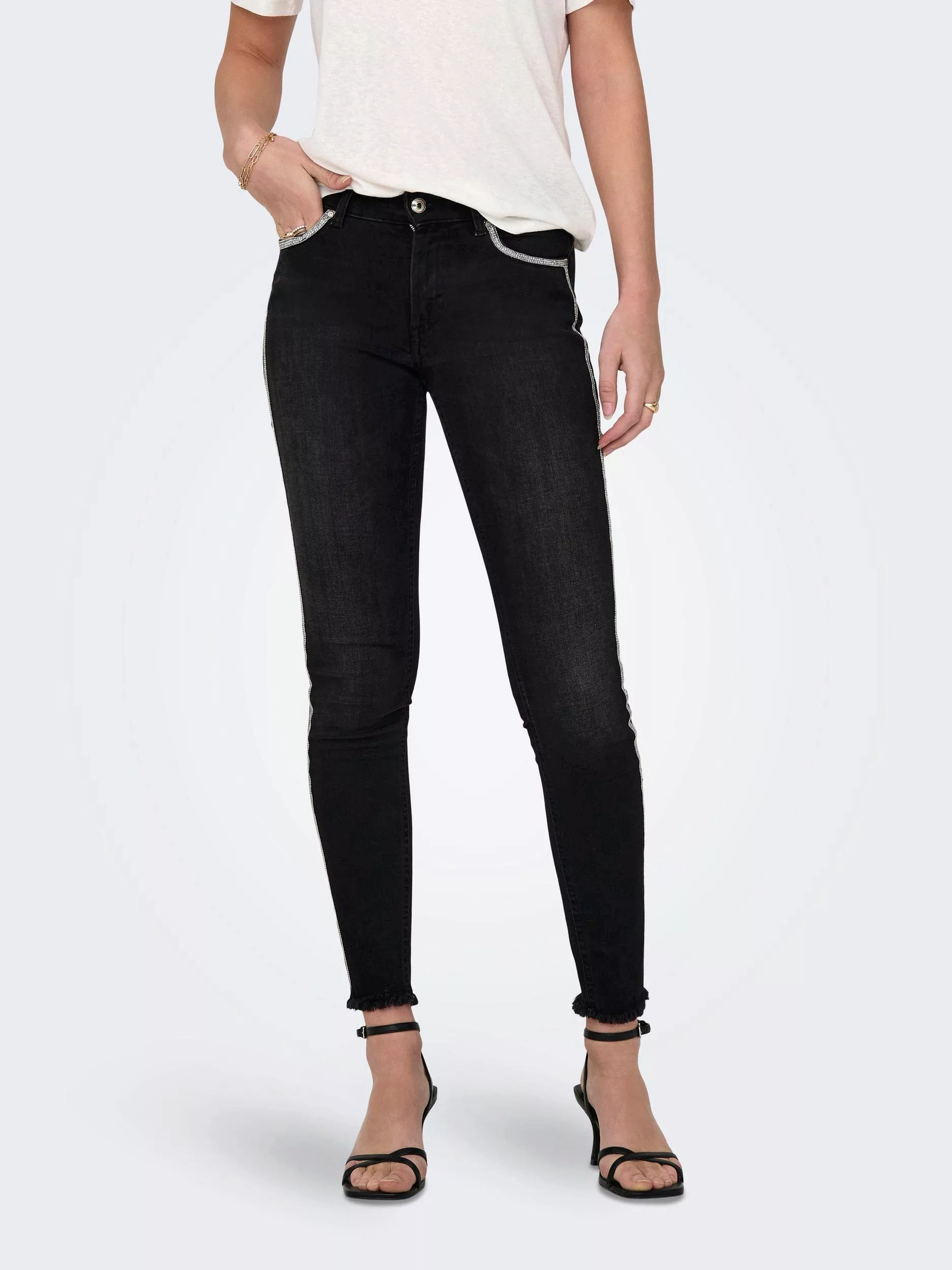 ONLY High-waist-Jeans BLUSH (1-tlg) Fransen, Ziersteine günstig online kaufen