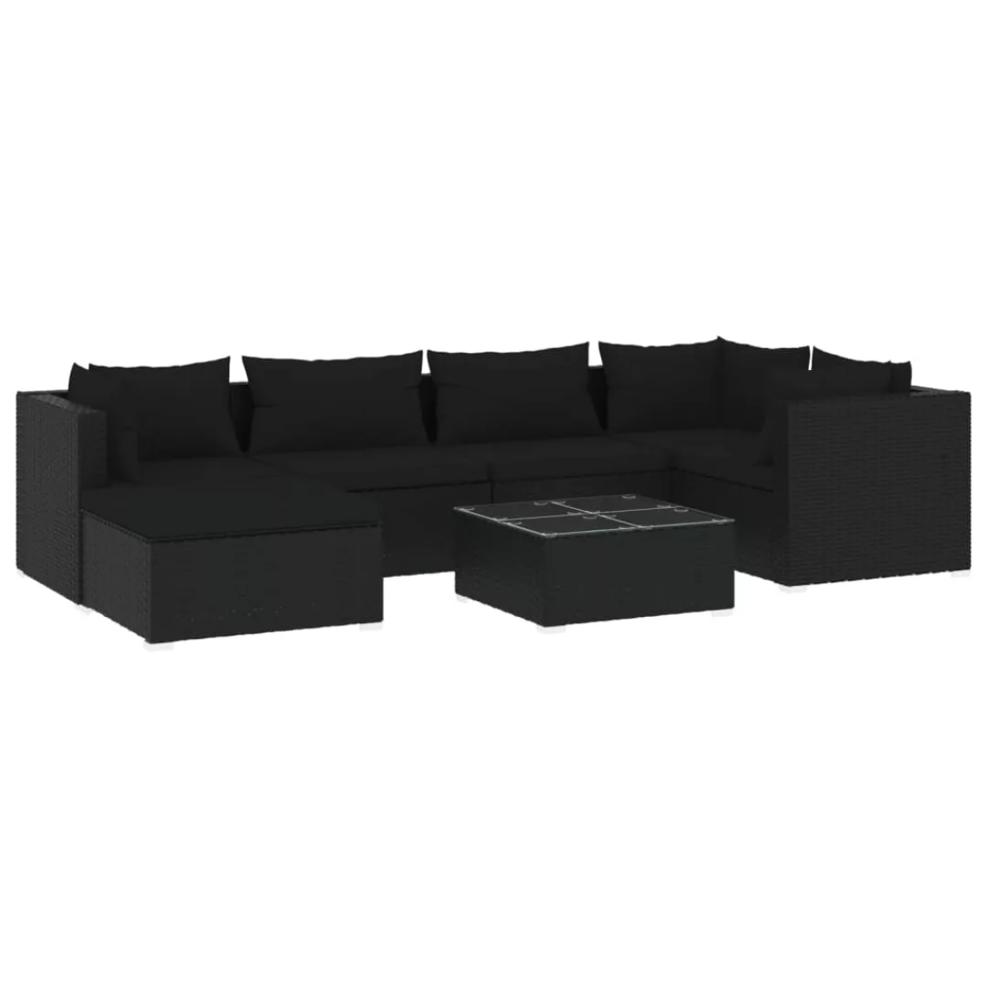 Vidaxl 7-tlg. Garten-lounge-set Mit Kissen Poly Rattan Schwarz günstig online kaufen