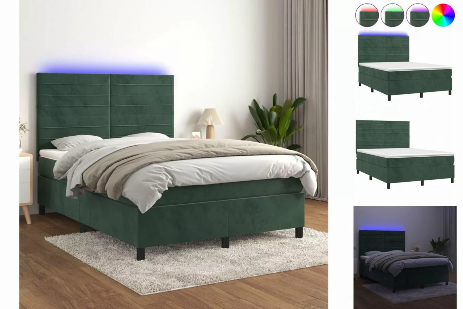 vidaXL Boxspringbett Boxspringbett mit Matratze LED Dunkelgrün 140x200 cm S günstig online kaufen