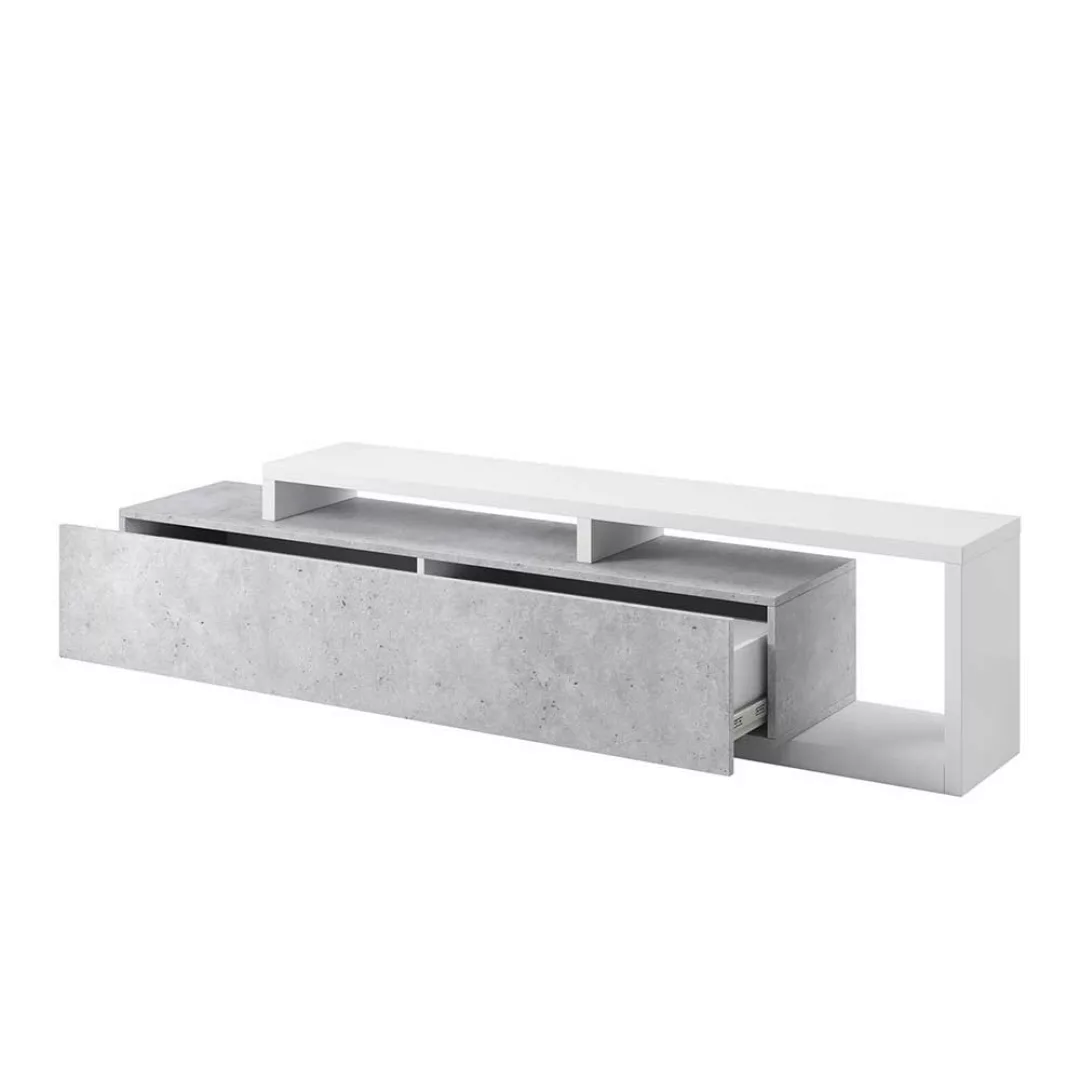 Tvtisch in Beton Grau und Weiß einer Schublade und Aufsatz günstig online kaufen