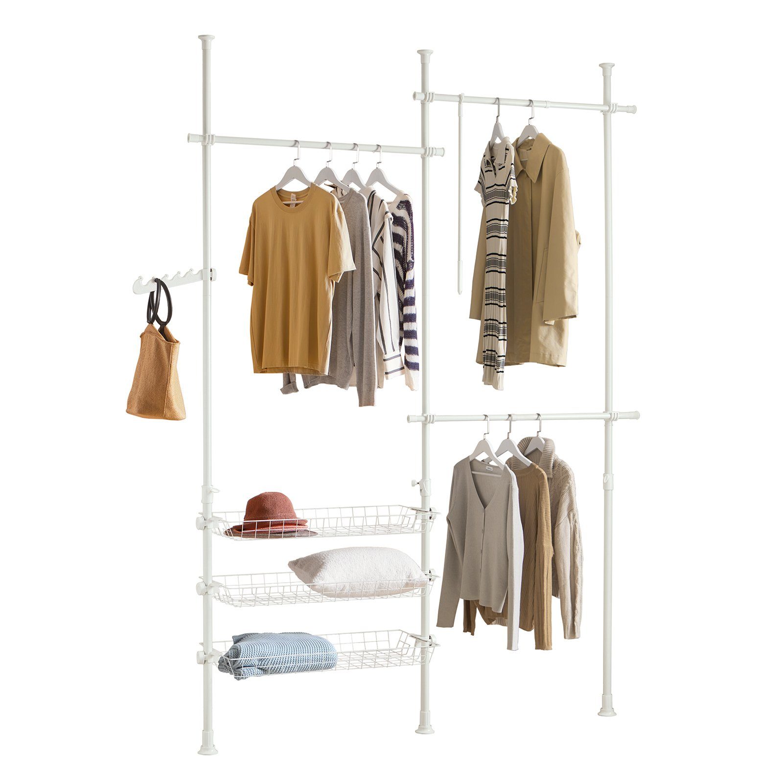 SoBuy Regalsystem mit 3 Kleiderstangen und 3 Körben Stahl Weiß FRG34-W günstig online kaufen