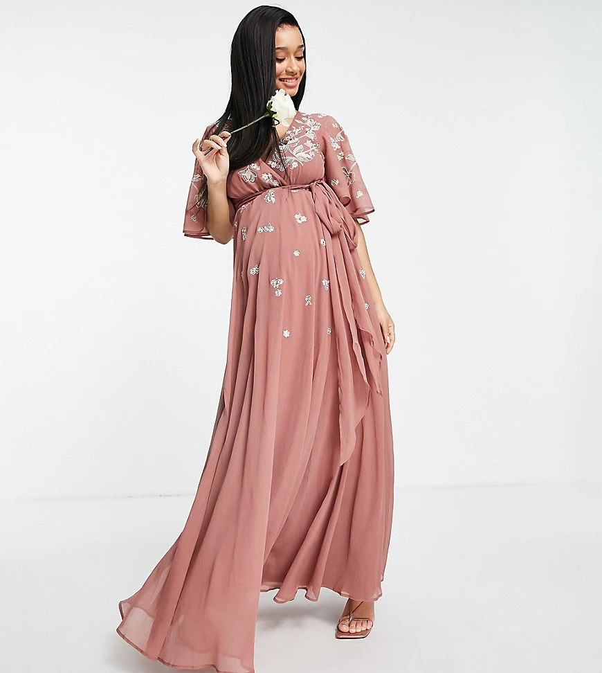 ASOS DESIGN Maternity – Bridesmaid – Brautjungfern-Maxikleid mit Flatterärm günstig online kaufen