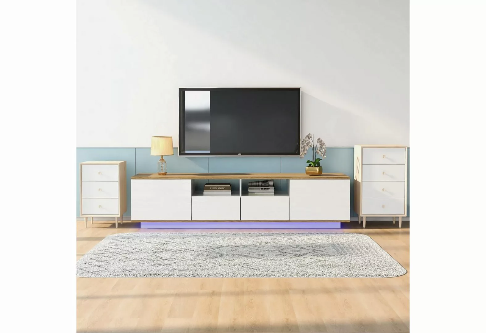 EXTSUD TV-Schrank LED Lowboard TV-Ständer mit Massivholzmaserung und viel S günstig online kaufen