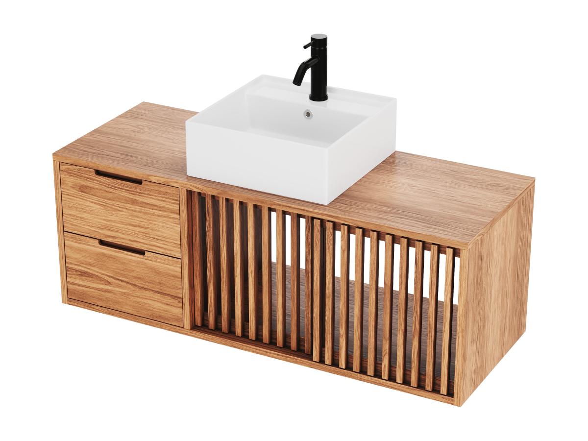 Waschbeckenunterschrank hängend mit Doppel-Waschbecken - Teakholz - 120 cm günstig online kaufen