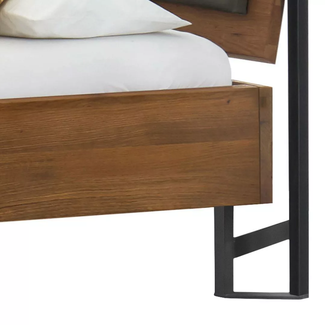 Industrial Himmelbett aus Wildeiche Massivholz geölt Metall günstig online kaufen