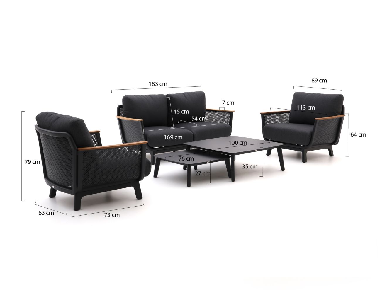 Bellagio Sorico Sessel-Sofa Lounge-Set 4-Sitzer 5-teilig günstig online kaufen