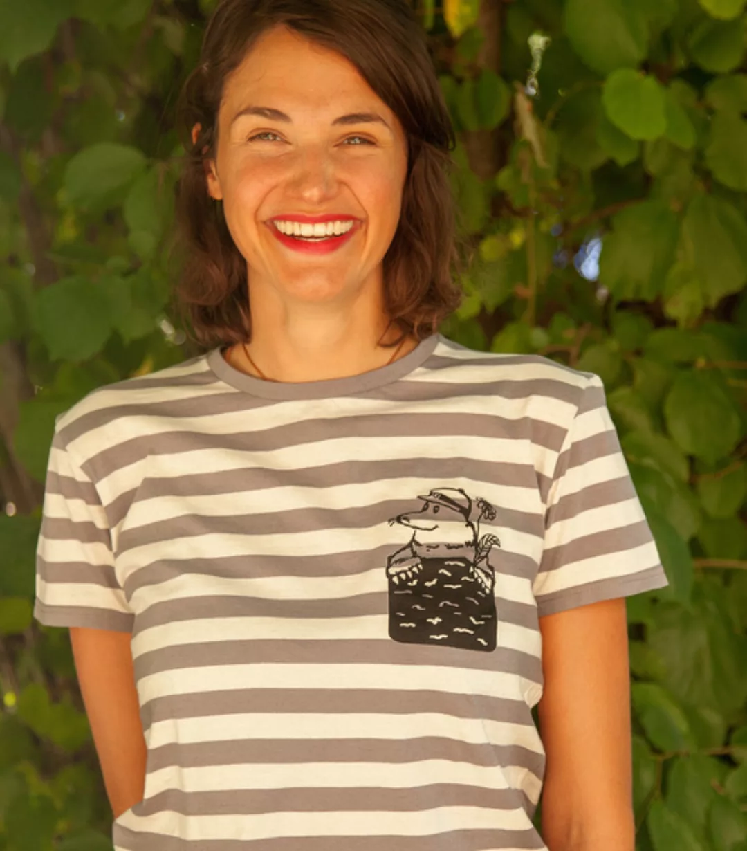 Grau/natur Streifen Shirt Mit Marlene Maulwurf - Fair Gehandeltes Unisex T- günstig online kaufen