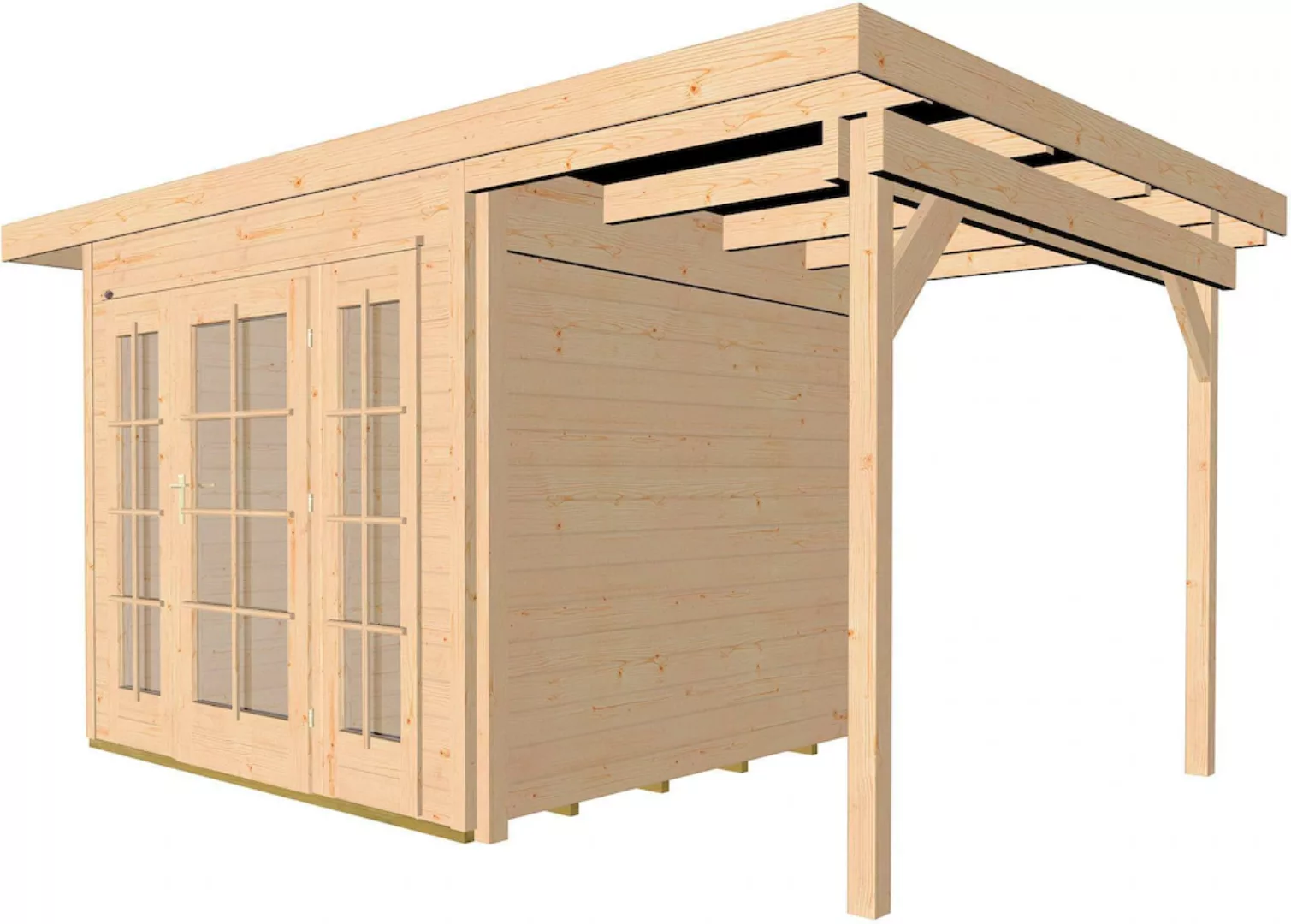 Weka Holz-Gartenhaus Panorama Flachdach Unbehandelt 590 cm x 342 cm günstig online kaufen