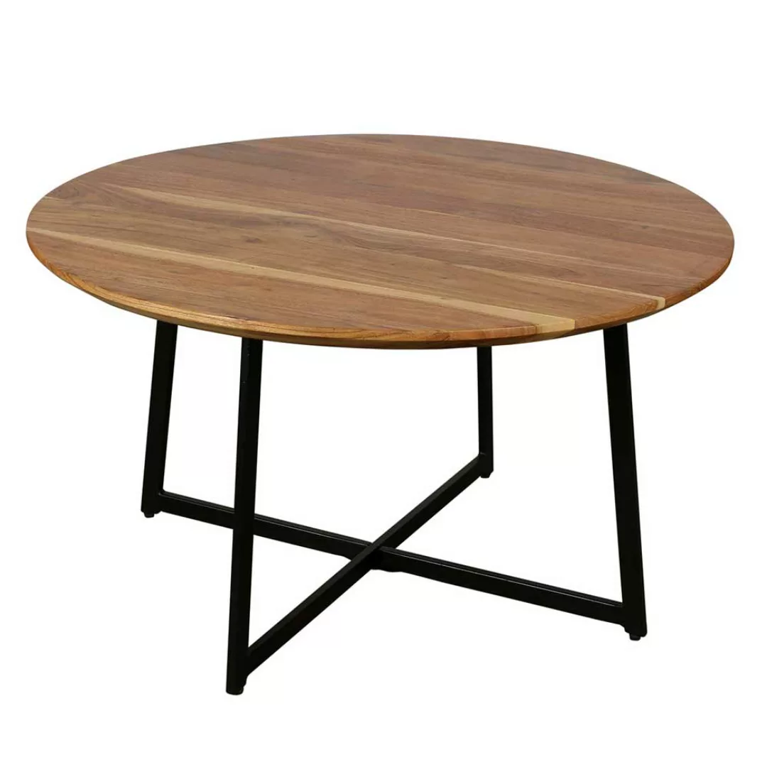 Runder Sofa Tisch aus Akazie Massivholz und Metall 80 cm Durchmesser günstig online kaufen