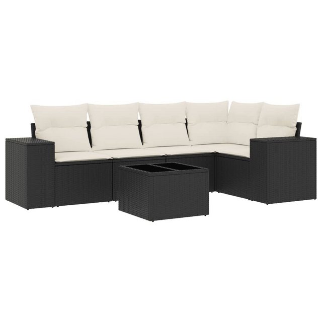 vidaXL Sofaelement 6-tlg. Garten-Sofagarnitur mit Kissen Schwarz Poly Ratta günstig online kaufen