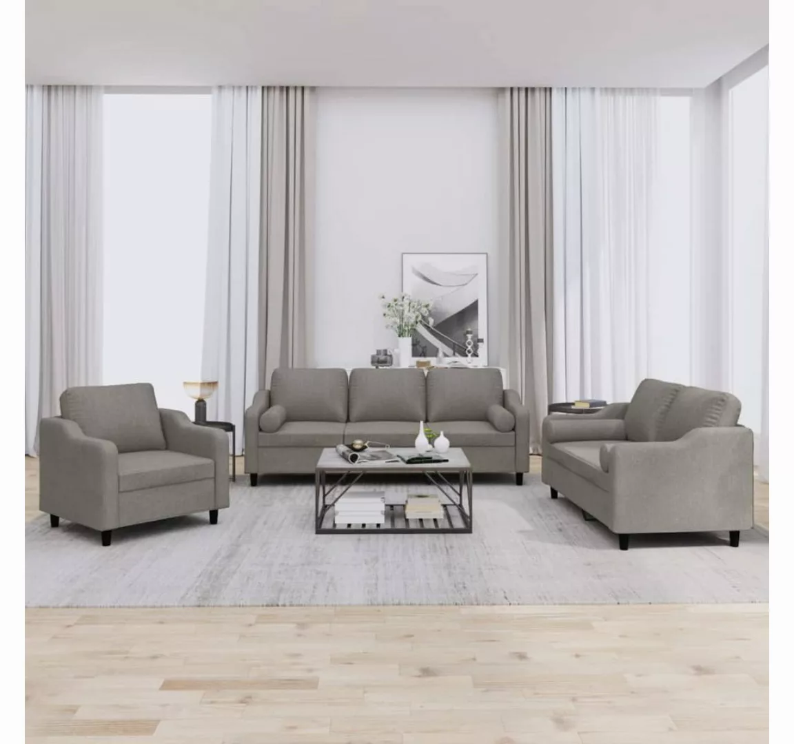 vidaXL Sofa Sofagarnitur Set mit Kissen Stoff, 3-tlg., Taupe günstig online kaufen