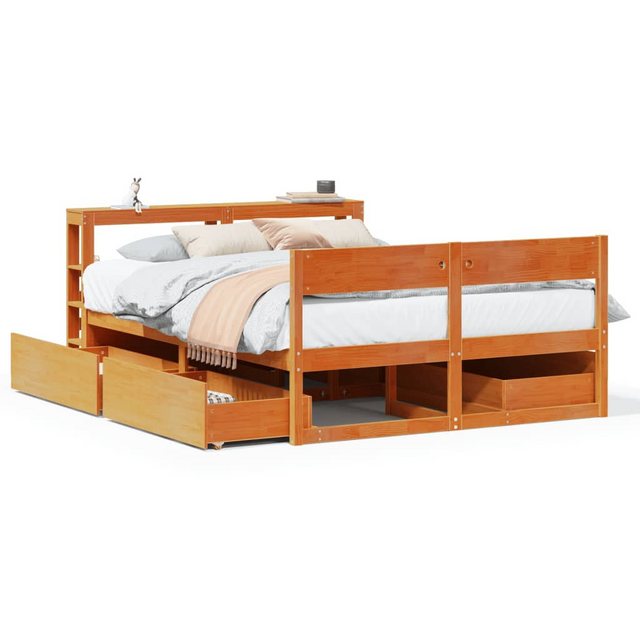 vidaXL Bett, Massivholzbett ohne Matratze Wachsbraun 135x190 cm Kiefernholz günstig online kaufen