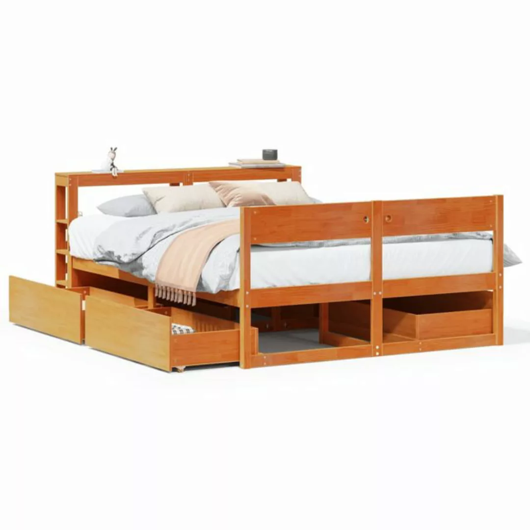 vidaXL Bett, Massivholzbett ohne Matratze Wachsbraun 135x190 cm Kiefernholz günstig online kaufen