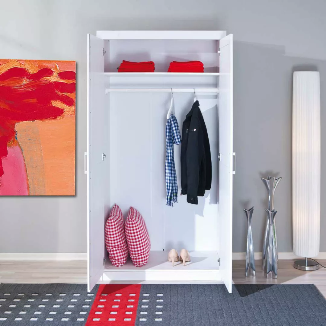 Jugendzimmer Kleiderschrank in Weiß Massivholztüren günstig online kaufen
