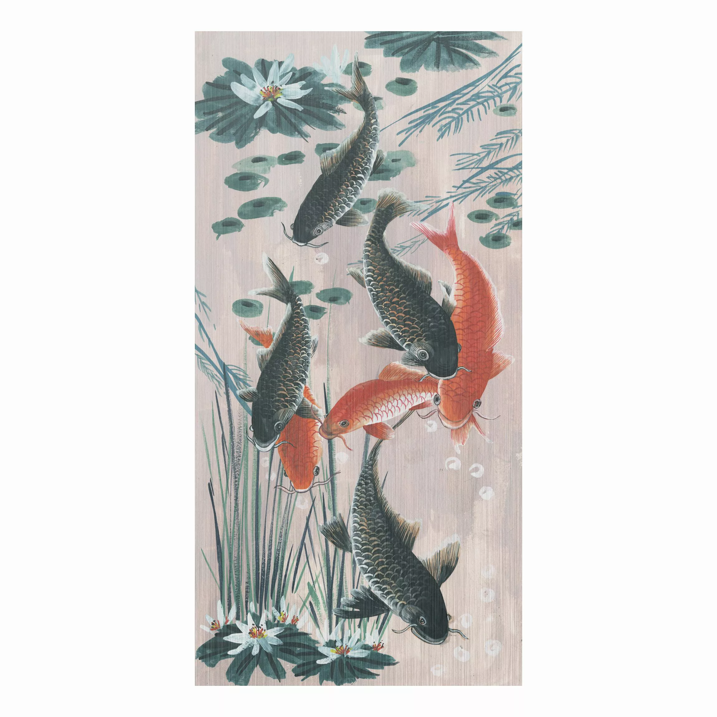 Alu-Dibond Bild Blumen - Hochformat Asiatische Malerei Kois im Teich II günstig online kaufen