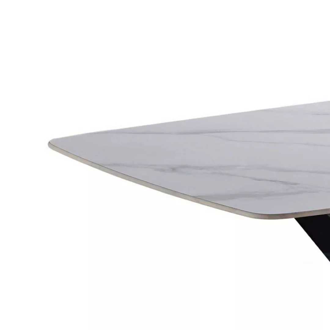 Esszimmer Tisch rechteckig mit Sinterstein Platte Marmor Optik weiss günstig online kaufen