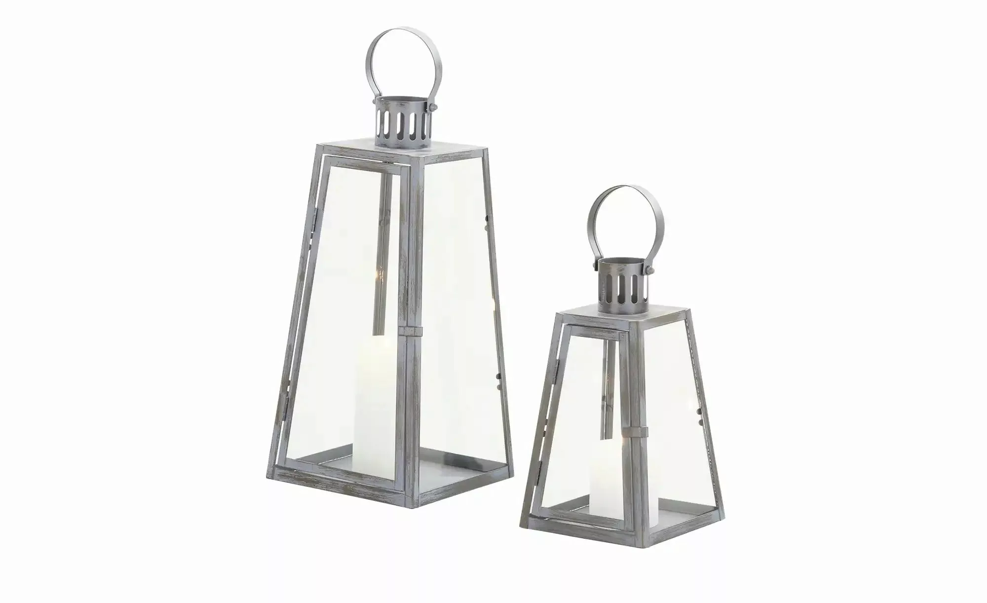 Laterne, 2er Set ¦ weiß ¦ Glas , Metall ¦ Maße (cm): B: 19 H: 41 T: 19 Acce günstig online kaufen