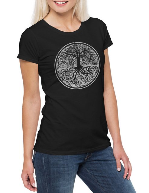 Urban Backwoods Print-Shirt Yggdrasil Tree Logo II Damen T-Shirt Tree Tyr C günstig online kaufen