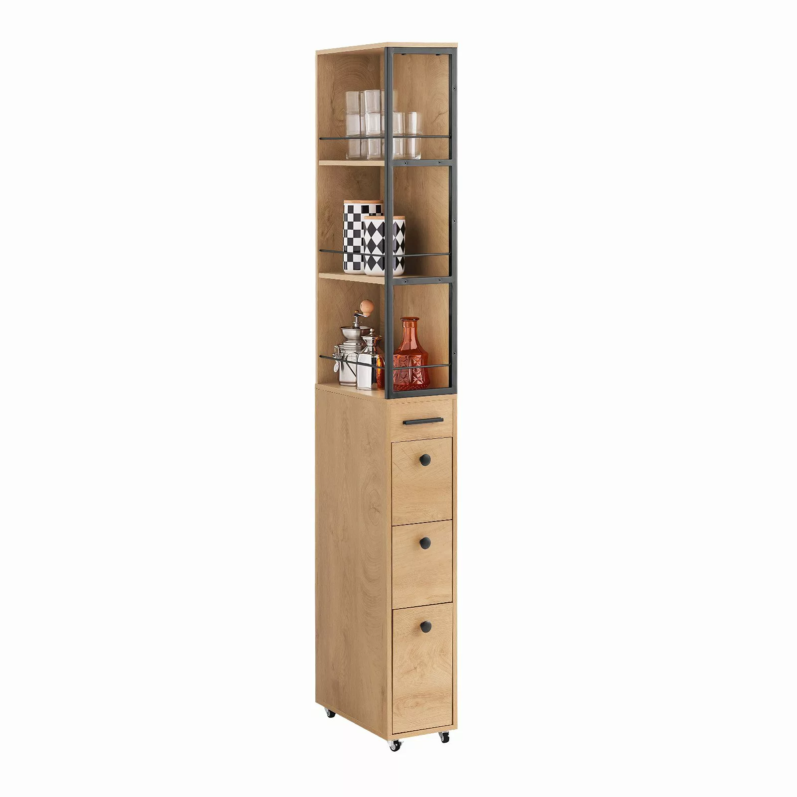 SoBuy Nischenregal mit Rollen und 3 Schubladen Schmal 20x170x40cm NSR13-N günstig online kaufen